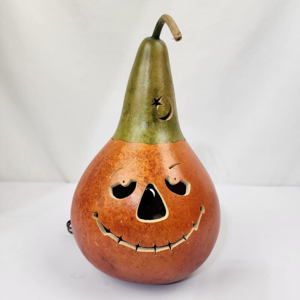 Meadowbrooke Lighted Halloween Gourds 2pc Orange Green Friendly Jack O Lantern